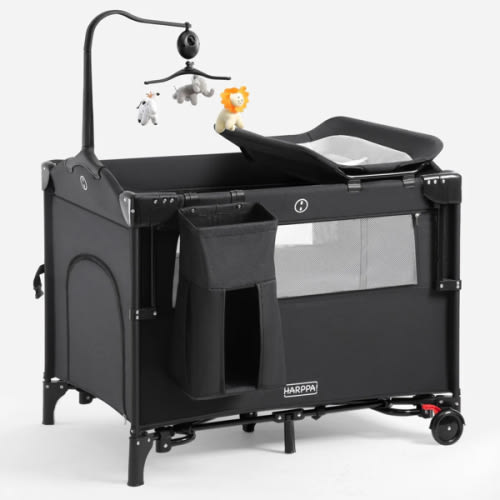 HARPPA Saimia | 5-in-1 Pack and Play Baby Bassinet Bedside Crib, Portable Playpen with Changing Table, Infant Bassinet & Crib, Compact Mini Crib with Wheels for Small Spaces, Best Pack n Play for Travel, Non-Toxic Bedside Sleeper for Newborns & Toddlers,