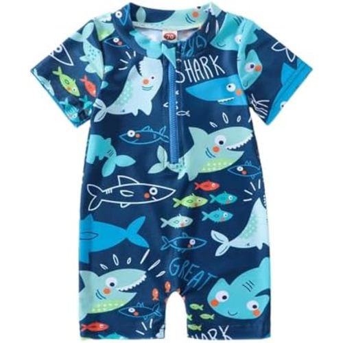Baby Swimsuit Boy Infant One Piece Rash Guard Bathing Suit Short Sleeve Zipper Toddler Summer Beach Swimwear 0-3 Years