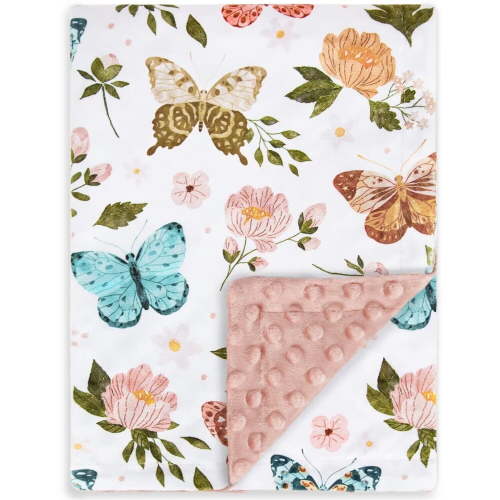 Homritar Girls Floral Butterfly Minky Baby Blanket