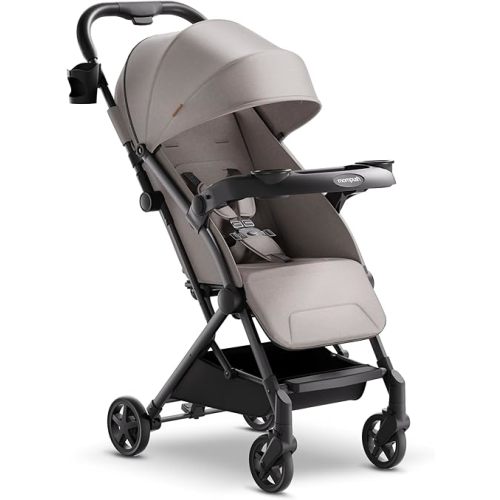 Mompush Lithe V2 Lightweight Stroller + Snack Tray, Ultra-Compact Fold & Airplane Ready Travel Stroller, Near Flat Recline Seat, Cup Holder, Raincover & Travel Bag Included