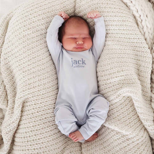 Personalized Full Length Snap Romper | Light Blue