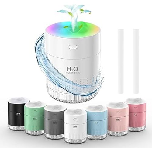 Portable Small Humidifiers for Bedroom Baby, Rechargeable Mini Cool Mist Plant Humidifier for Plants, Quiet Desktop Humidifier with 2 Working Modes & Colorful Night Light for Travel, Office, Bedroom