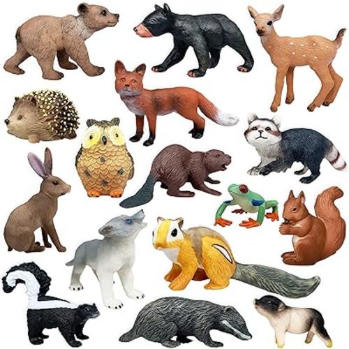 Gemini&Genius 16 Pcs Woodland Animals, Forest Animals Figurines, Safari Animals Playset Woodland Figurines, Educational Wildlife World Models, Cake Toppers, Stocking Stuffers, Birthday Gift for Kids