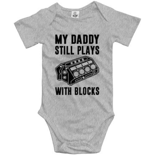 My Daddy Still Plays with Blocks Mechanics Baby Short Sleeve Bodysuit Infant Playsuit, 18-24 Months, Black