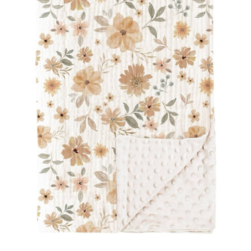 Konssy Baby Blankets for Unisex Boys Girls, Super Soft Nursery Minky Blankets with Muslin Cotton Front and Dotted Fleece Backing, Printed Bed Throws Newborn