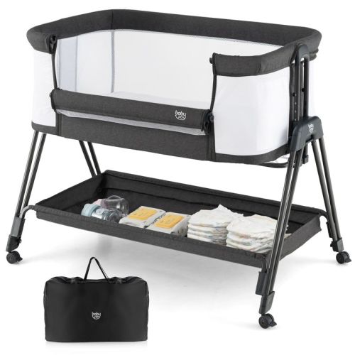 Infans Baby Bedside Sleeper Bassinet w/ Wheels & Storage Tray Folding Adjustable Crib