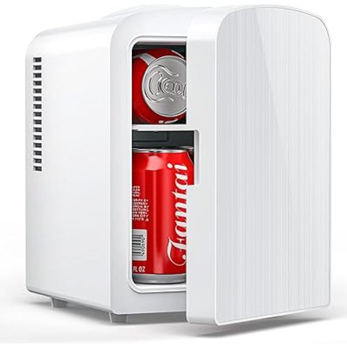 4L/6 Cans Mini Fridge, Portable Compact Refrigerator, Small Skin Care Fridge, Food and Drinks, Small Cooler for Bedroom, Dorm, Car, Office, White