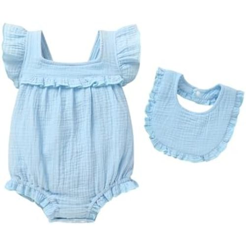YOUNGER TREE Baby Girl Romper 100% Cotton Ruffle Sleeveless Summer Outfit with Accessory Soft Infant Clothes for Daily Wear