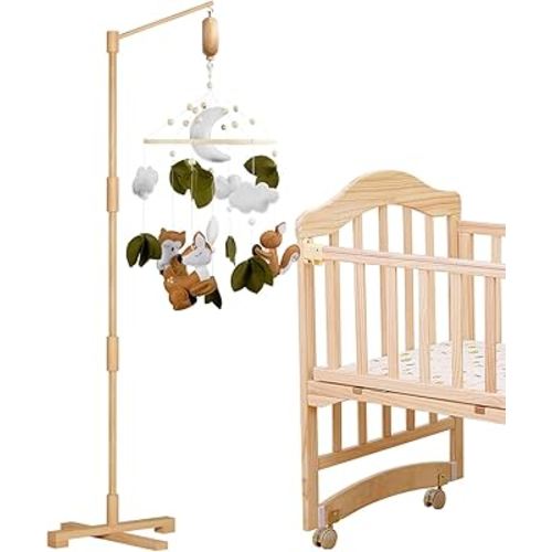FEISIKE Baby Crib Mobile Arm with Music Box Spin Motor 3In1 Set-Squirrel Baby Mobile for Cirb, 57.4 Inch Mobile Arm for Crib Wooden Nursery Decor Hanger Holder