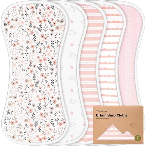 Organic Burp Cloths Baby Boy & Girl - 5-Pack Super Absorbent Cotton Burping Cloths for Babies, Soft & Plush Newborn Spit Up Rags, Infant Towels for Milk Spit Up, Unisex, Large 21" x 10" (Sweet Charm)