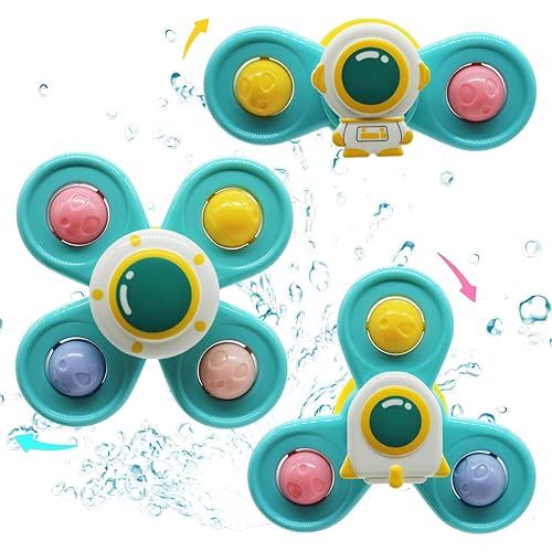 3 Pack Suction Cup Spinner Toys, Spinning Tops Bath Toy for Toddlers 1-3, Sucker Rotating Toy, Baby Rotating Toy with Suction Cup, Outer Space Themed Spin Sucker Baby Bath Toys for Kids Girls Boys