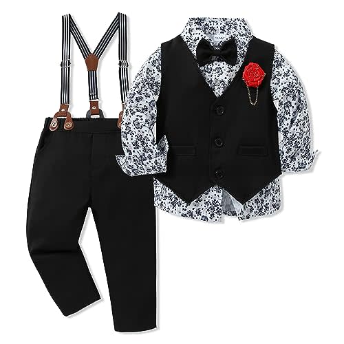 WESIDOM Toddler Boy Clothes Suit Formal Dress Shirt+Bowtie+Vest+Boutonniere+Suspender Pants Boys Gentleman Outfits Set