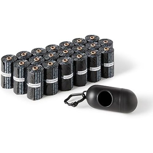 Amazon Basics Dog Poop Bags with Dispenser, 300 Count, Enhanced for Guaranteed Leakproof, Unscented, Includes Leash Clip