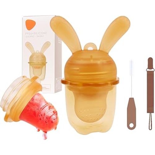 Baby Fruit Feeder with Teething Relief - BPA-Free Food-Grade Silicone, Rotating Disassembly Design for Easy Cleaning, Gum Soother & Developmental Gift for Infants,6 Month+((Rabbit Model-L)