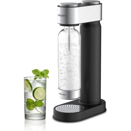 Philips Stainless Sparkling Water Maker Soda Maker Machine for Home Carbonating with BPA free PET 1L Carbonating Bottle, Compatible with Any Screw-in 60L CO2 Exchange Carbonator(NOT Included), Black - Stainless Steel-Black