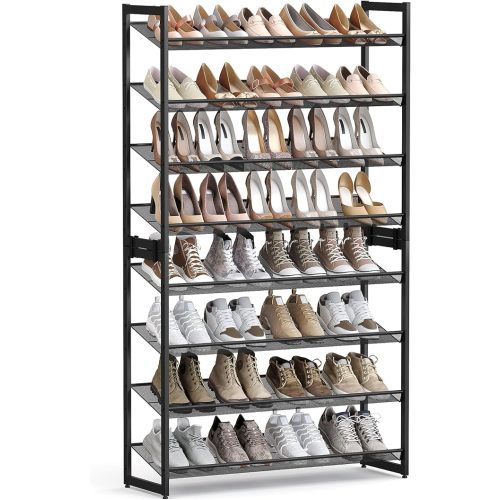 SONGMICS Shoe Rack, 8-Tier Shoe Organizer, Metal Shoe Storage for Garage, Entryway, Set of 2 4-Tier Stackable Shoe Shelf, with Adjustable Flat or Angled Shelves, Holds 32-40 Pairs, Black