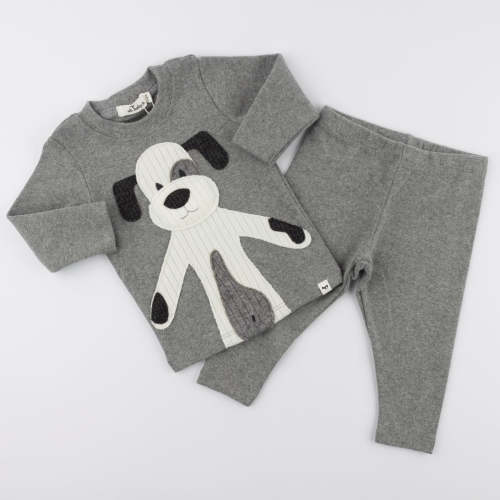 oh baby! Two Piece Set - Large Puppy Cream Applique - Coal