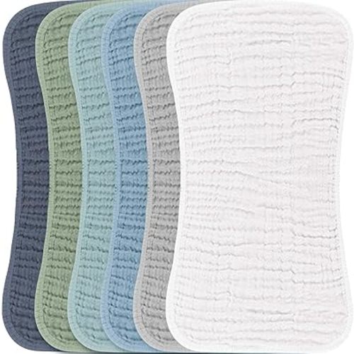 Konssy 6-Pack Muslin Burp Cloths 100% Cotton Large