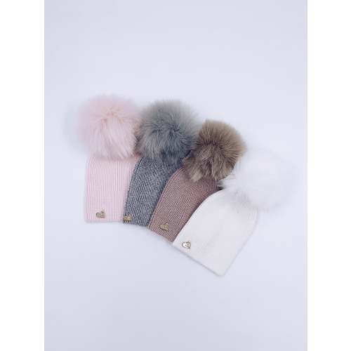MI LOVES SIGNATURE Angora baby hat with Synthetic fur pompom