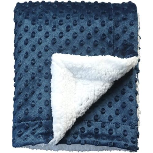 CREVENT Cozy Soft and Warm Sherpa Baby Blanket for Infant Toddler's Crib Cot Stroller Gift for Baby Girls All Season Use(30"X40" Navy Dot)