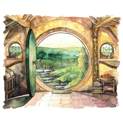 Bag End Painting, Watercolor Painting, Bag End Art, Lord, Fantasy Art, Jrr, Rings, Fantasy Painting, Print titled, "In a Hole in the..."