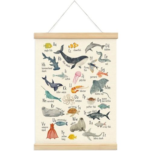 Mtrgdn ABC Alphabet Poster Hanger Frame,Ocean Nursery Decor,Sea Animal Wall Decor for Nursery Kids Room Classroom Playroom,12x16 Inch