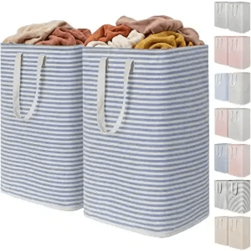 Lifewit 2 Pack Laundry Basket 80L Each, Collapsible Clothes Hamper with Reinforced Handles, Freestanding Waterproof Design for Bedroom and Laundry Room, Blue 160L Total