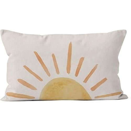 HIWX Sun Throw Pillow Cover, Sunshine Pillow Cover, Boho Sun Decorative Pillowcase Throw Pillow Cover, Boho Sunshine Lumbar Pillow Case for Bed Classroom Nursery Dorm Home Decor 12 x 20 Inch (Orange)