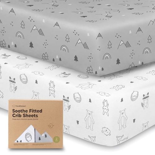 KeaBabies 2-Pack Organic Crib Sheets for Boys, Girls - Fitted Crib Mattress Sheet Neutral, Breathable Jersey Cotton Cover for Baby Bed, Toddler Mattress, Soft & Cute Prints (Woodland)