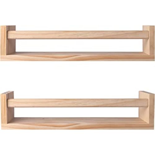 birola Nursery Shelves,Set of 2 Naturel Wood Floating Wall Bookshelf for Kids,Nursery Shelves for Wall,Bathroom Decor, Kitchen Spice Rack (Burlywood)
