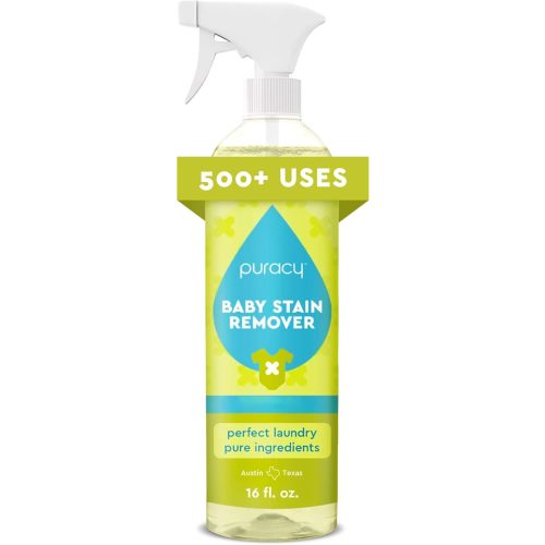 Puracy Stain Remover for Baby Clothes and Cloth Diapers, Newborn Baby Essentials Must Haves, Enzyme-Based Laundry Spray, Natural Spot and Odor Cleaner, 16 Oz