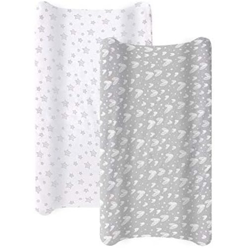 Biloban Changing Pad Cover,100% Cotton Jersey Knit Soft Changing Pad Cover,Changing Pad Covers Grey/White for Girls Boys,2 Pack