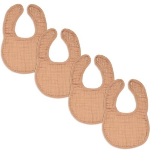 Muslin Cotton Baby Bibs, 4 Pack, Adjustable Size with Easy Snaps, Soft and Super Absorbent, Washable and Reusable By Comfy Cubs - Caramel