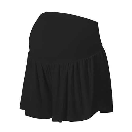 EXARUS Maternity Shorts Flowy Butterfly Pregnancy Skirt Athletic Skort Workout 2 in 1 Gym Active Over The Belly
