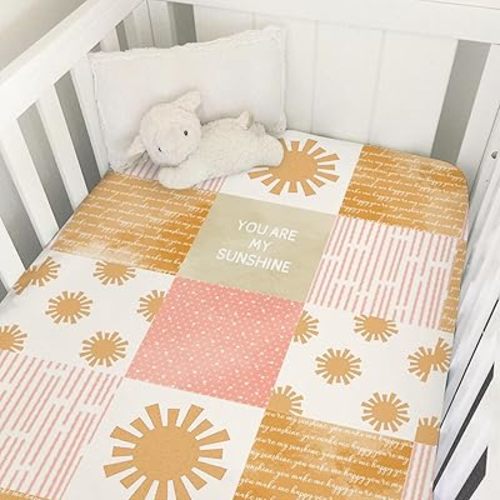 Colorful Boho Sun Baby Crib Sheet 52''x28'' Cute Sunshine Stripes Stretchy Fitted Mattress Sheets for Boy Girl Letters Quote Nursery Toddler Bed Sheets for Standard and Toddler Mattress
