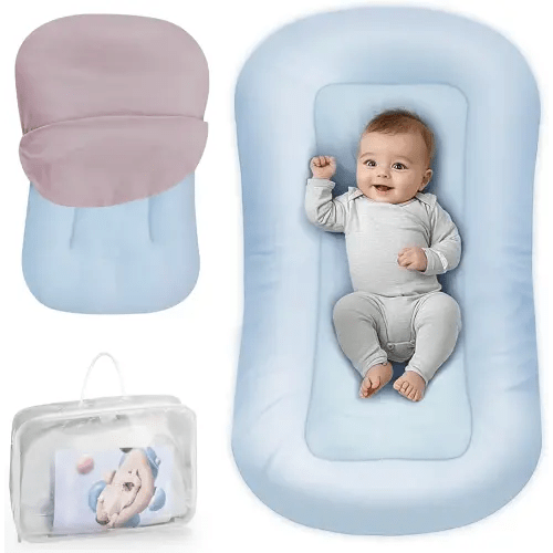 Baby Lounger - Baby Lounger Pillow for Newborn, 0-24 Months, Infant Lounger for Home and Travel, Soft Cotton, Co Sleeping Baby Nest, Newborn Babies Essentials Gifts, ZumaBlue (Lounger Cover Included)