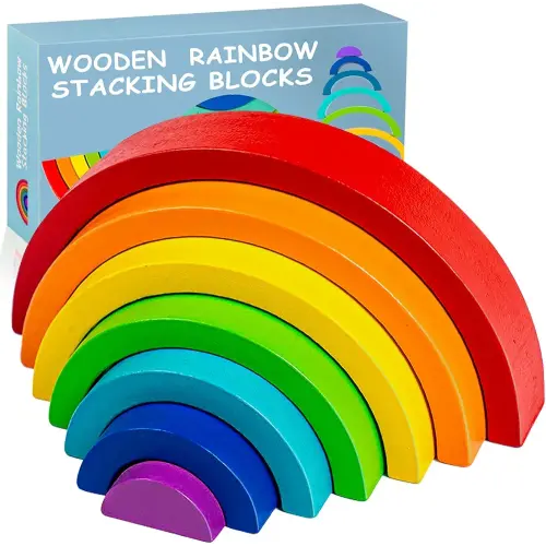 Wooden Rainbow Stacking Toy, Wood Rainbow Stacker Arch Game, Montessori Arch Bridge Rainbow Building Blocks, Colorful Stacking Blocks Puzzles for Kids 2 3 4 5 Years Old, Rainbow Decor Toys