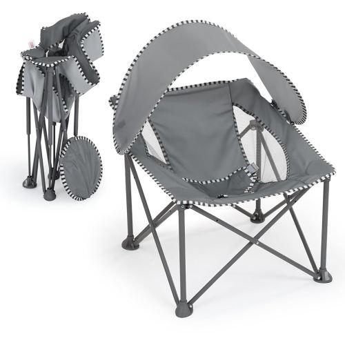 Bright Starts Pop 'N Chill Travel Seat, Indoor/Outdoor Use, Infant Seat with UPF 50+ Canopy, Grey, Ages 0-6 Months