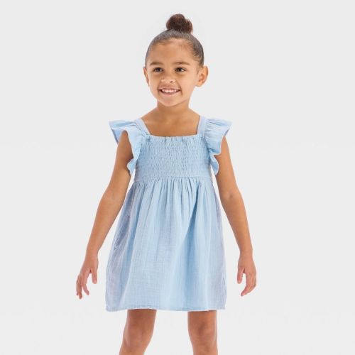 Toddler Girls' Smocked Gauze Dress - Cat & Jack™ Light Blue 2t