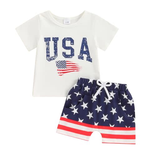 Kutterild 4th of July Baby Boy Outfit Short Sleeve T Shirt Shorts Set Toddler Baby Boy Summer Clothes