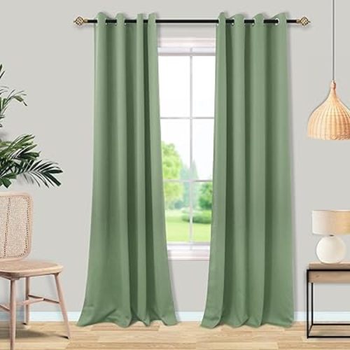 Mrs.Naturall Sage Green Blackout Curtains 84 Inches Long for Bedroom,Room Darkening Light Blocking Thermal Curtains for Living Room 84 Inch Length 2 Panels Set