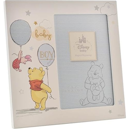 Happy Homewares Magical Beginnings Baby Boy 4" x 6" Winnie The Pooh and Piglet Photo Frame - Perfect for Children, New-Born Baby or Baby Shower - Officially Licensed