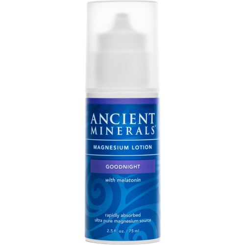 Ancient Minerals Magnesium Lotion Goodnight night cream contains melatonin with magnesium chloride and OptiMSM in a topical nighttime moisturizing lotion (2.5oz)