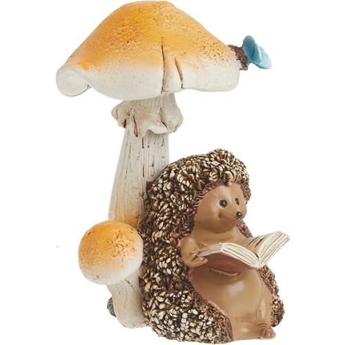 Top Collection Miniature Fairy Garden and Terrarium Hedgehog Reading Book Under Mushroom Statue