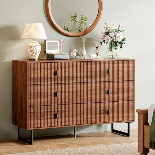 Modern Chest of Drawers with 6 Drawers,Deep Drawers,Clothes Organizer,Large Storage Cabinet for Living Room, Bedroom,Hallway,with Anti-Tipping Device,Brown