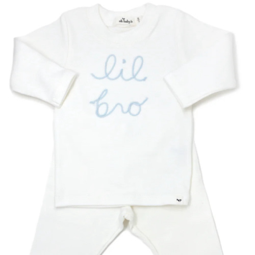 oh baby! Two Piece Set "lil bro" in Sky Blue Yarn - Cream