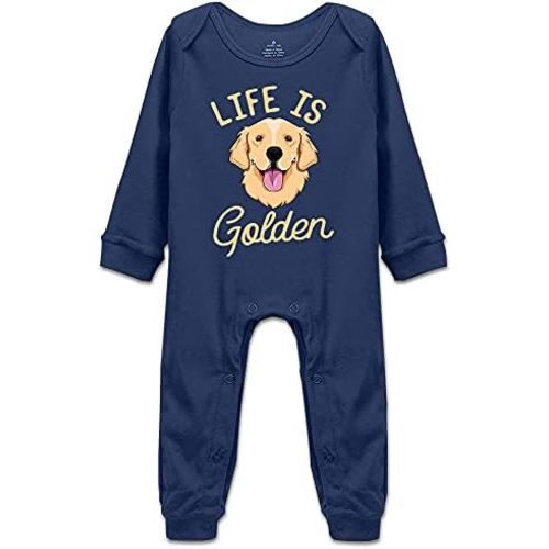 DOQOSESHY Life is Golden(Golden Retriever) Infant Cotton Bodysuit Romper Baby Jumpsuit, 3 Months, Long Sleeve-white