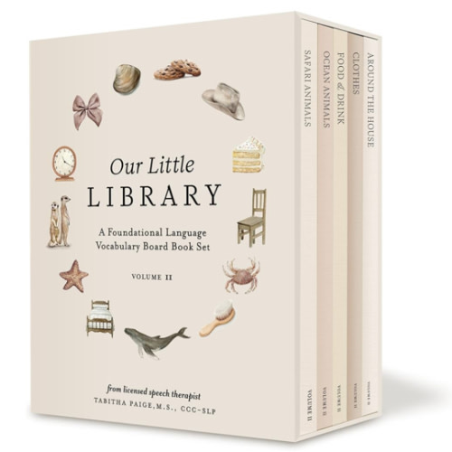 Our Little Library Vol. 2: First 100 Words Board Book Box Set, including Ocean Animals, Safari Animals, Food and Drink, Clothes, and Around the House (Tabitha Paige Children's Book Series)
