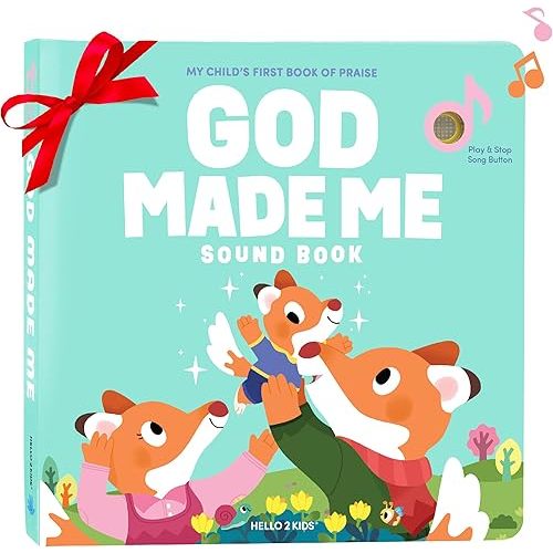 God Made Me Christian Sound Books for Kids - 6 Bible Songs - Christmas, Baptism, Christening, Dedication Gifts for Boys and Girls - Religious Toys, Music Books for Toddlers 1-3