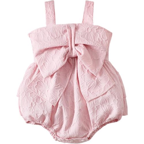Infant Baby Girl Sleeveless Bubble Romper Bow Dress Floral Texture Bodysuit Spring Summer Outfit